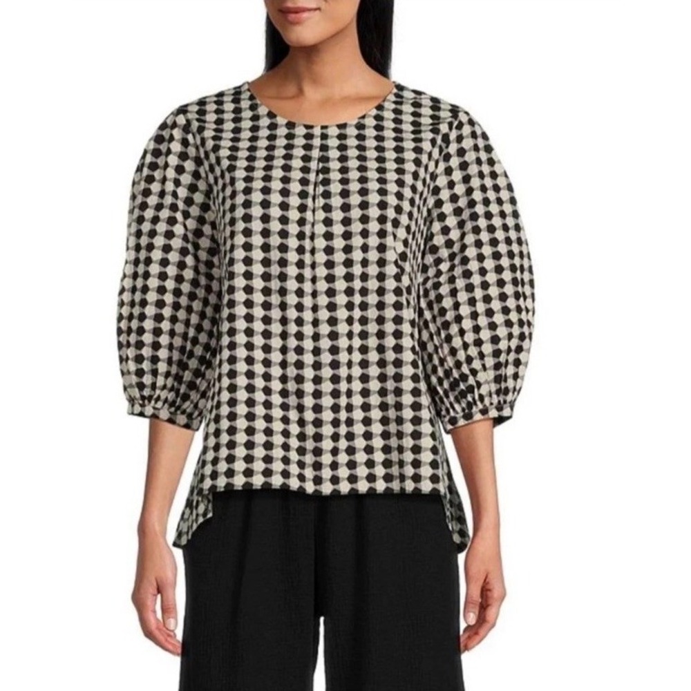 Bryn Walker Lucinda Poplin Checkered Black White Gray Geometric Abstract 100% XS